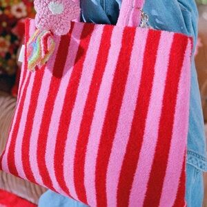 Chic Striped Pink and Red Tote Bag